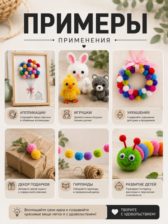 Помпоны для рукоделия, 20 мм, 15 шт