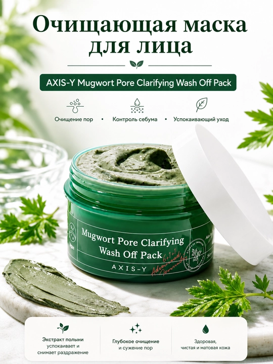Tozalovchi loydan shuvoqli niqob AXIS-Y Mugwort Pore Clarifying Wash Off Pack, 100 мл - 