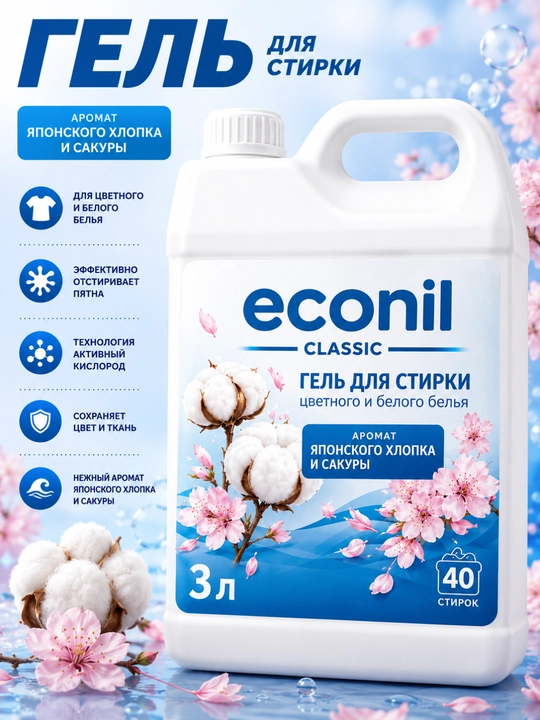Econil kir yuvish geli 3 l, suyuq kir yuvish kukuni - 