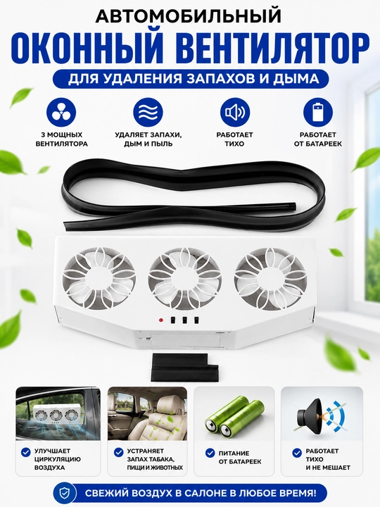 Автомобильный оконный вентилятор для удаления запахов и дыма