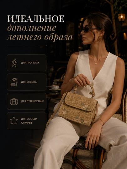Sumka ayollar uchun, kross-bodi, mini, yelkama sumka, somondan, to‘qilgan