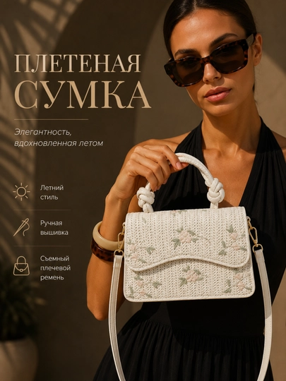 Sumka ayollar uchun, kross-bodi, mini, yelkama sumka, somondan, to‘qilgan
