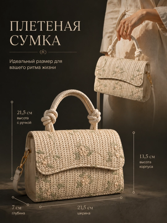 Sumka ayollar uchun, kross-bodi, mini, yelkama sumka, somondan, to‘qilgan