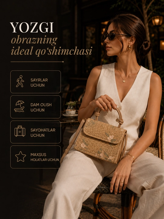 Sumka ayollar uchun, kross-bodi, mini, yelkama sumka, somondan, to‘qilgan