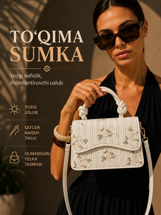 Сумка женская, кросс-боди, мини, через плечо, соломенная, плетеная - 