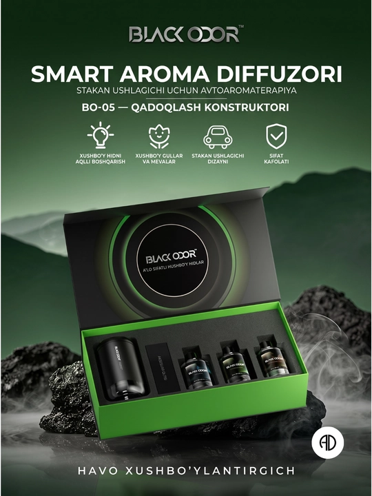 Premium avtomobil atri BLACK ODOR BO-05 Smart Aroma Diffuser, mashina uchun xushbo'yxid - 