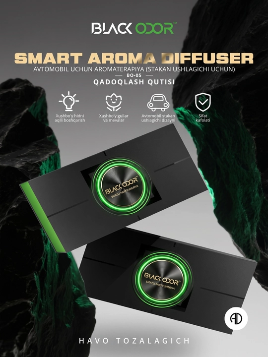 Premium avtomobil atri BLACK ODOR BO-05 Smart Aroma Diffuser, mashina uchun xushbo'yxid