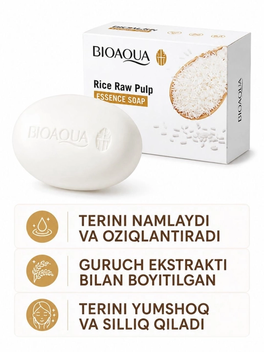 Oqartiruvchi sovun BIOAQUA, guruch ekstrakti bilan, yuz va tana uchun, 100 g - 