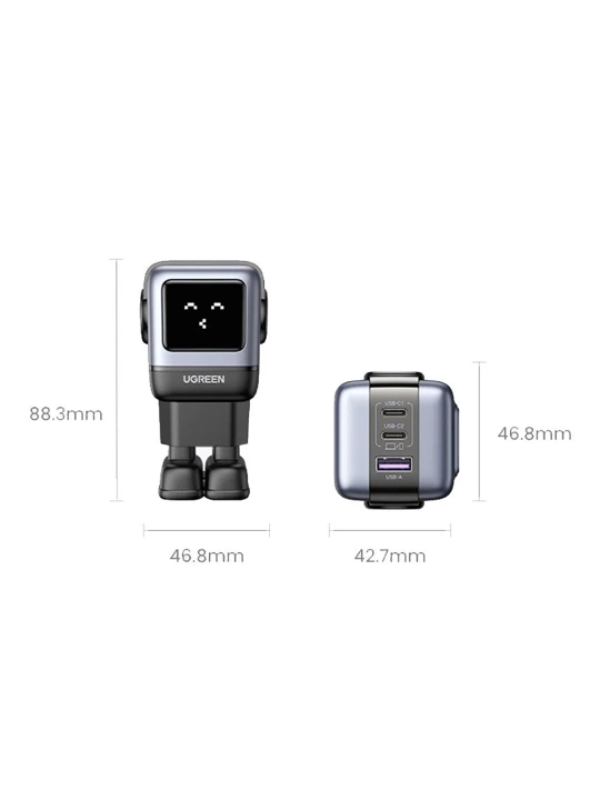 UGREEN UNO CD361 (25685B) 65W GaN zaryadlovchi qurilmasi, 3 ta port (2×USB-C + USB-A)