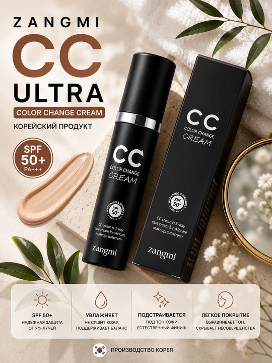 CC-крем ZANGMI Color Change Cream SPF50+ PA+++, адаптирующийся под тон кожи