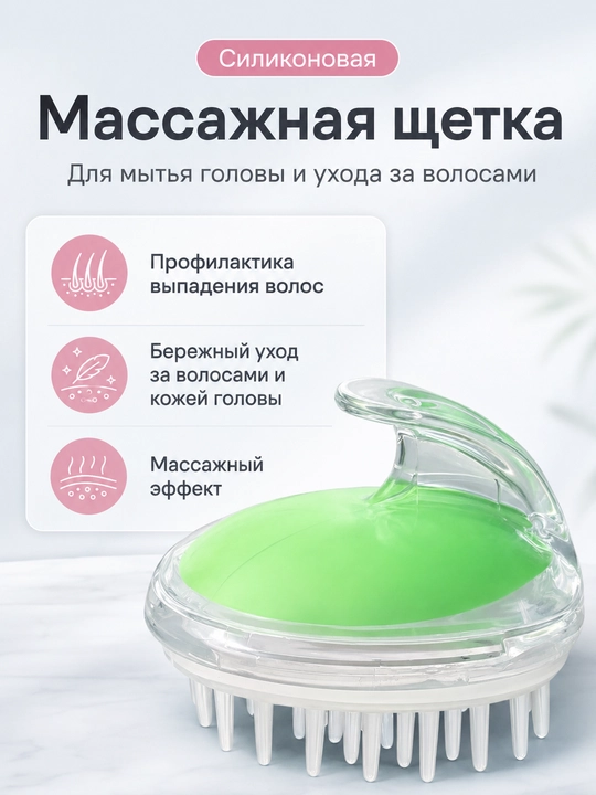 Силиконовая массажная щетка для мытья головы и ухода за волосами - 