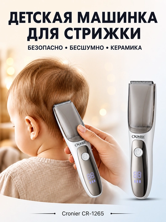 Детская машинка для стрижки Cronier CR-1265, керамическое лезвие, USB зарядка - 