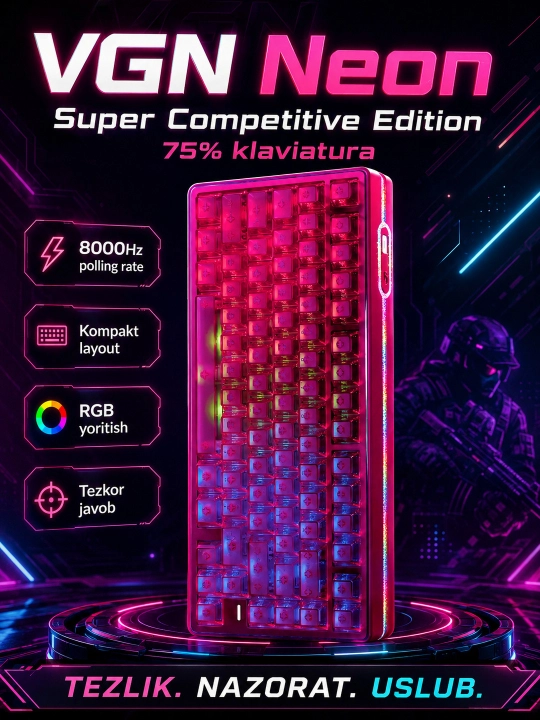 Premium simsiz magnit switch klaviatura VGN Neon Super Competitive Edition 75% 8000Hz - 