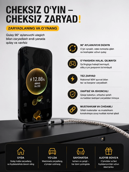 Type-C / USB → Type-C 240W telefon quvvatlash kabeli, buklanadigan telefon tagligi bilan