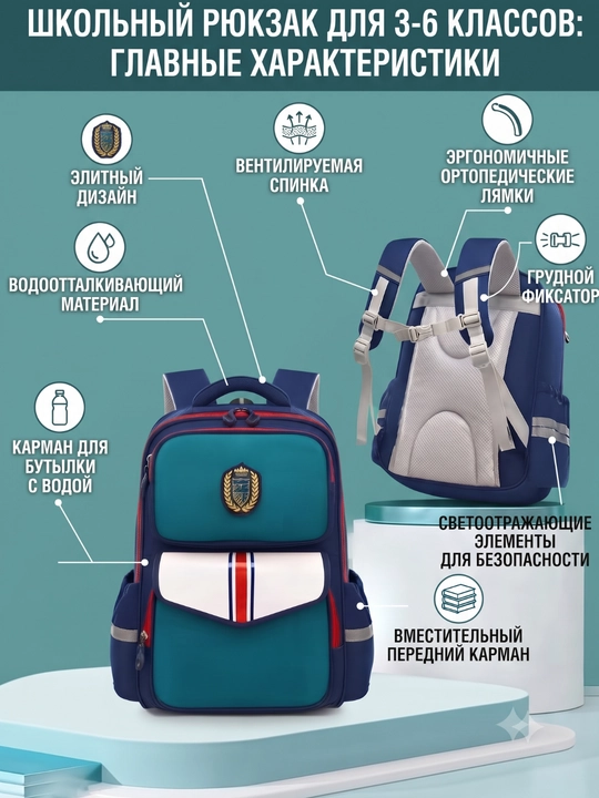 Maktab sumkasi 3-6 sinflar uchun, ortopedik va yengil, Oxford sumka (A4 sig'adi)