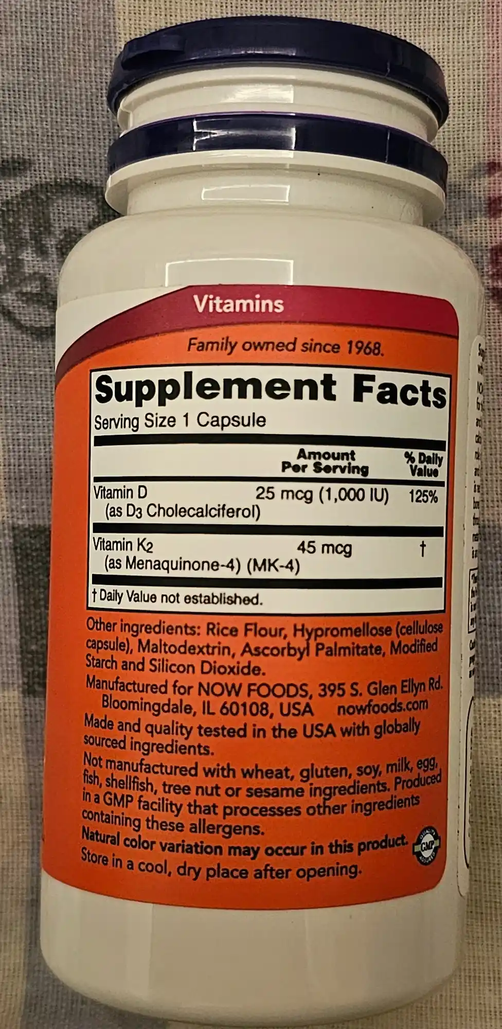 D3 + K2 NOW Foods vitaminlari - mustahkam suyaklar va sog'lom yurak uchun, 120 ta kapsula