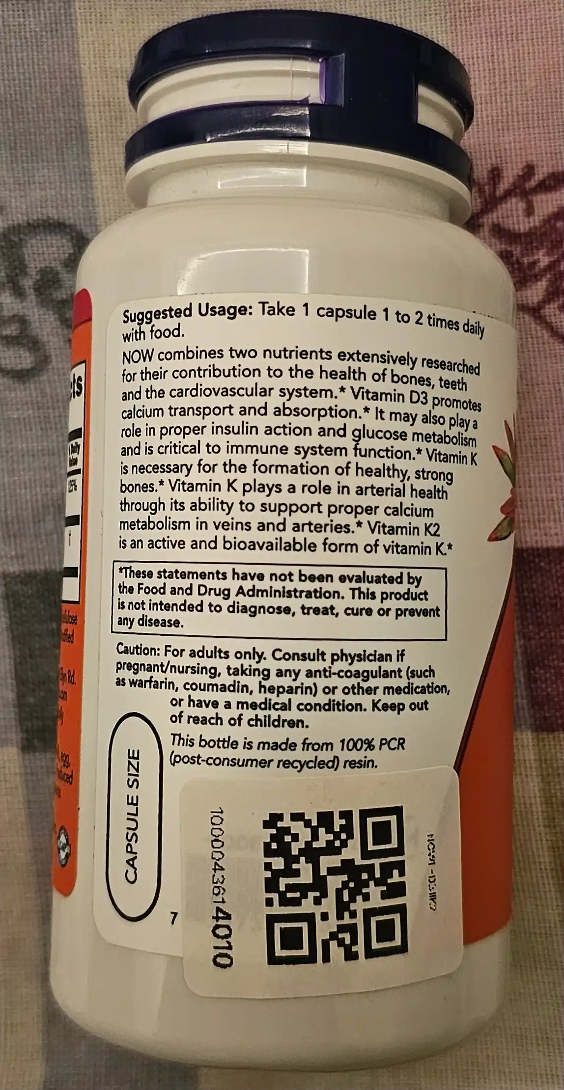 D3 + K2 NOW Foods vitaminlari - mustahkam suyaklar va sog'lom yurak uchun, 120 ta kapsula