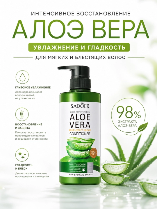 SADOER Aloe Vera kepekka qarshi shampun va konditsioner to'plami 500 ml - 