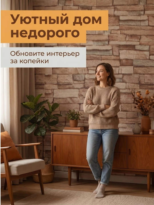 Панели для внутренней отделки стен 70×70 см, 5 штук - 
