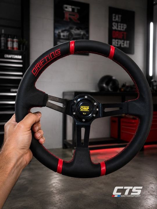 Drift va avtomobil tyuningi uchun universal sport rul, chiqarilgan, teri qoplamali, 350 mm