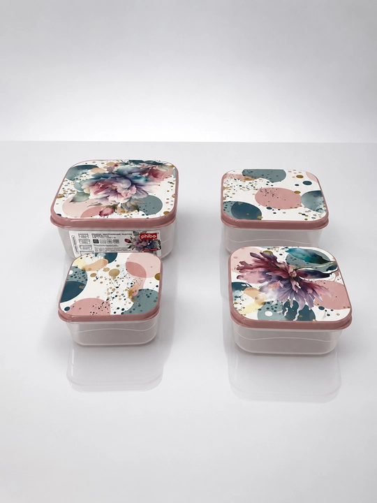 Комплект контейнеров для продуктов, с крышками, с декором, 3, 4, 5, 6 шт