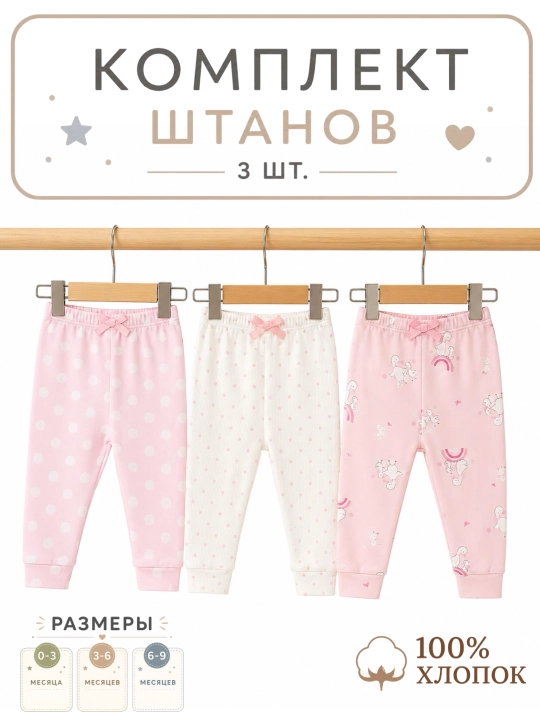 Штанишки для новорожденных, 3 шт - 