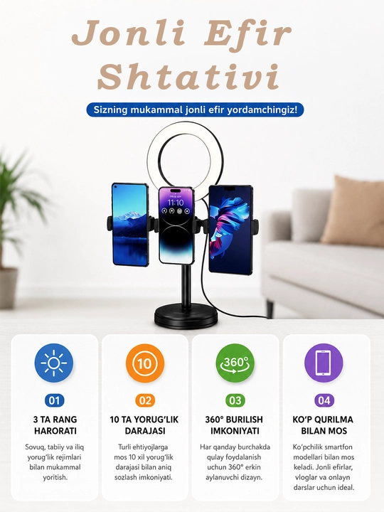 KAKUSIGA Live Holder, штатив для 3 телефонов, подставка со светодиодной подсветкой - 