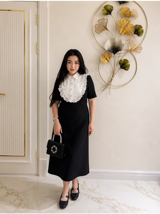 Oq yoqali ayollar ko‘ylagi, Barbi materialidan, ofis, maktab, klassik S-M M-L