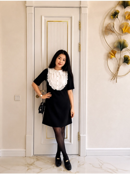 Oq yoqali ayollar ko‘ylagi, Barbi materialidan, ofis, maktab, klassik S-M M-L