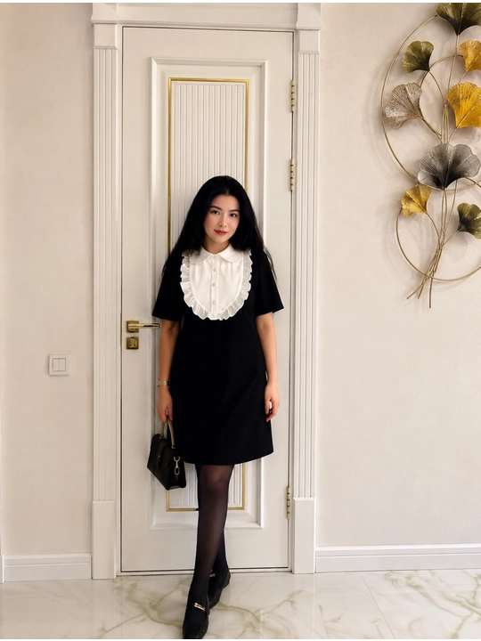 Oq yoqali ayollar ko‘ylagi, Barbi materialidan, ofis, maktab, klassik S-M M-L