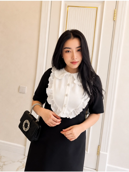 Oq yoqali ayollar ko‘ylagi, Barbi materialidan, ofis, maktab, klassik S-M M-L