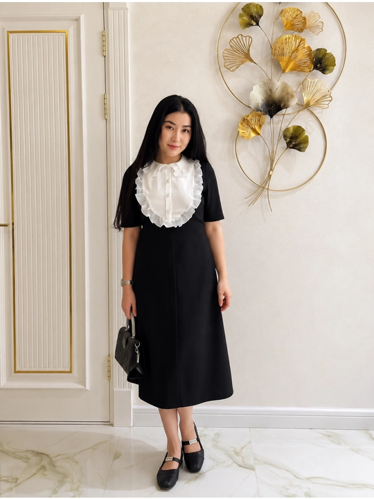 Oq yoqali ayollar ko‘ylagi, Barbi materialidan, ofis, maktab, klassik S-M M-L
