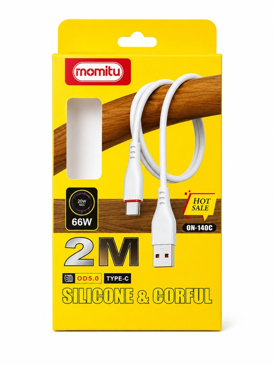 2 metrlik USB Type-C 66W silikon kabeli — tez quvvatlanadi va barqaror ma’lumot uzatadi