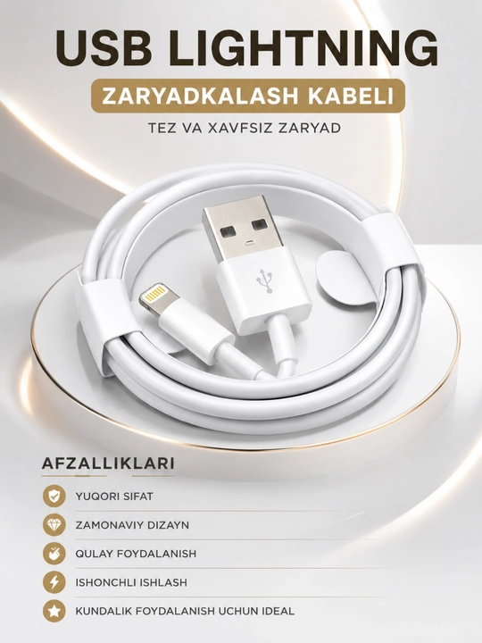 USB Lightning Quvvatlash va ma’lumotlarni uzatish kabeli - tez, mustahkam va ishonchli - 