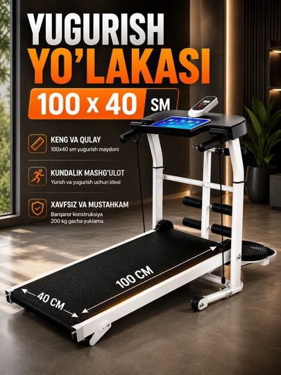 Yugurish yo‘lagi, mexanik, uy trenajyori, yig‘iladigan - 