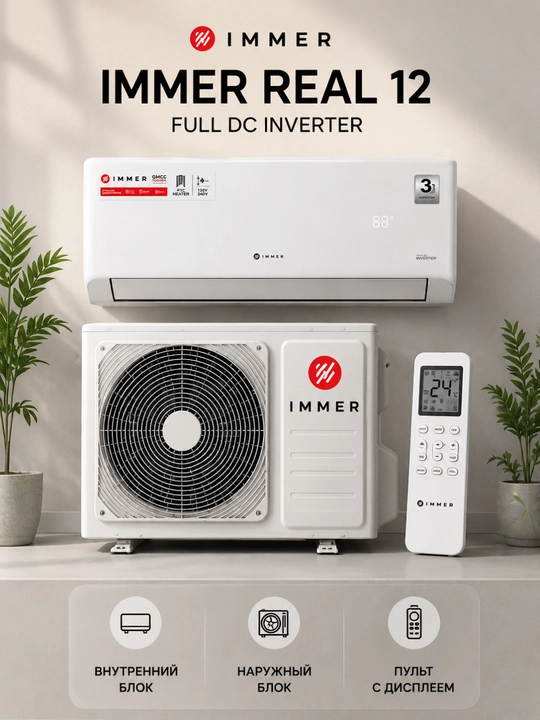 Кондиционер Immer Real 12 Full DC Inverter, GMCC Toshiba, R32, 12000 BTU, 130–240 В - 