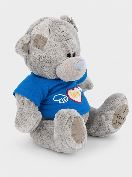 Zak Toys ko'k futbolkada yurak Love bilan yumshoq ayiqcha