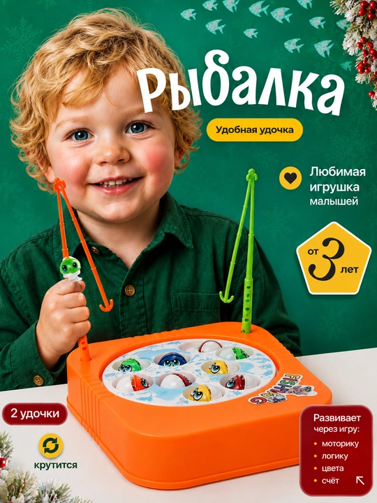 Детская рыбалка с 2 удочками, игрушка для ловли рыбок, антистресс, развивающая игра АБС 3+