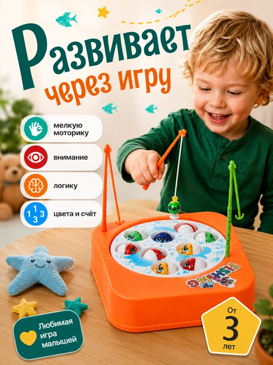 Детская рыбалка с 2 удочками, игрушка для ловли рыбок, антистресс, развивающая игра АБС 3+