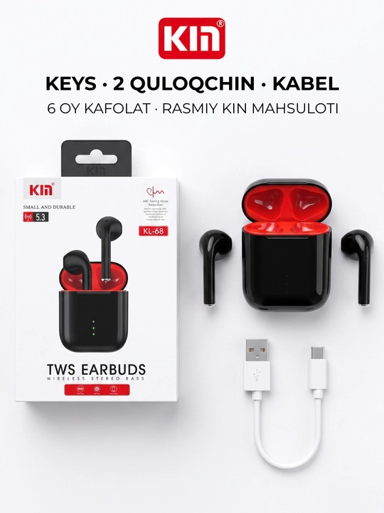 Simsiz quloqchin naushnik KIN KL68 TWS Bluetooth mikrofonli sensorli keysli