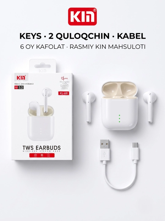 Simsiz quloqchin naushnik KIN KL68 TWS Bluetooth mikrofonli sensorli keysli