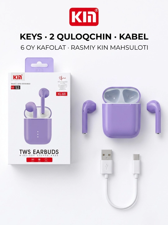 Simsiz quloqchin naushnik KIN KL68 TWS Bluetooth mikrofonli sensorli keysli