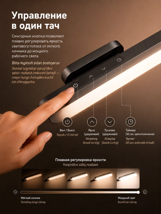 Simsiz magnitli chiroq Baseus Magnetic Stepless Dimming Charging Desk Lamp Pro