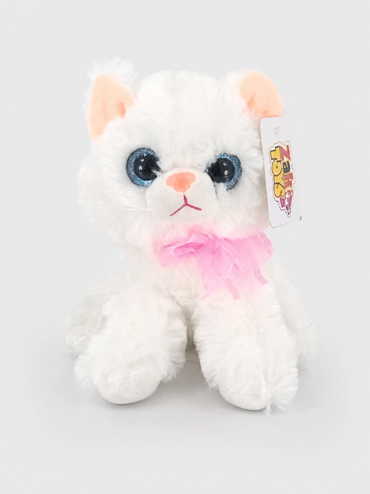 Zak Toys oq, pushti bantli va moviy ko‘zli yumshoq mushukcha