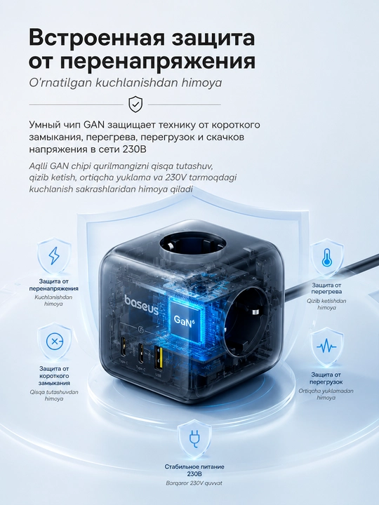 Зарядная станция Baseus EnerFill FA11 6 в 1, 67 Вт, GaN6, сетевой разветвитель куб