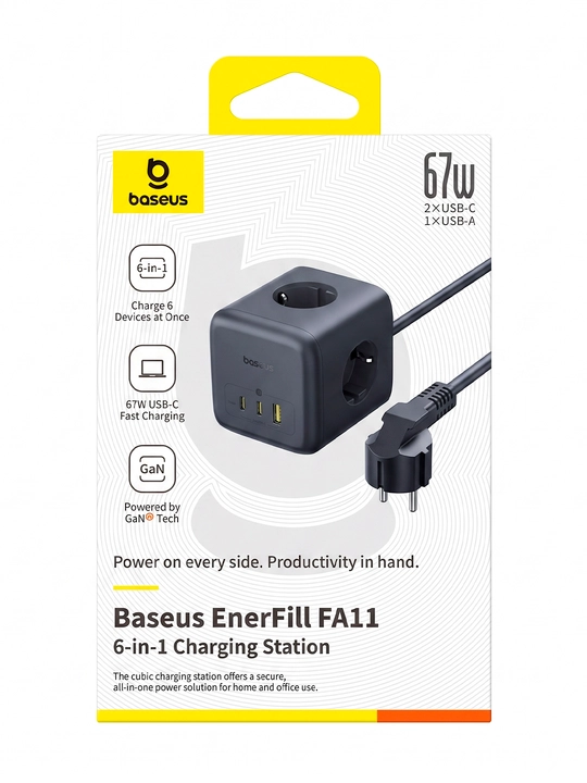 Зарядная станция Baseus EnerFill FA11 6 в 1, 67 Вт, GaN6, сетевой разветвитель куб