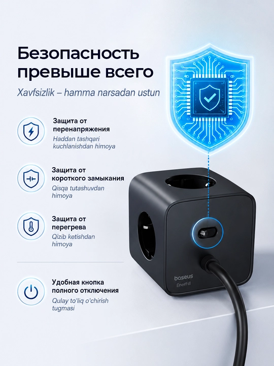 Зарядная станция Baseus EnerFill FA11 6 в 1, 67 Вт, GaN6, сетевой разветвитель куб