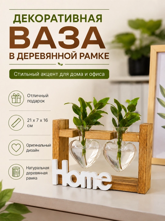 Yog‘och ramkali dekorativ vaza - 