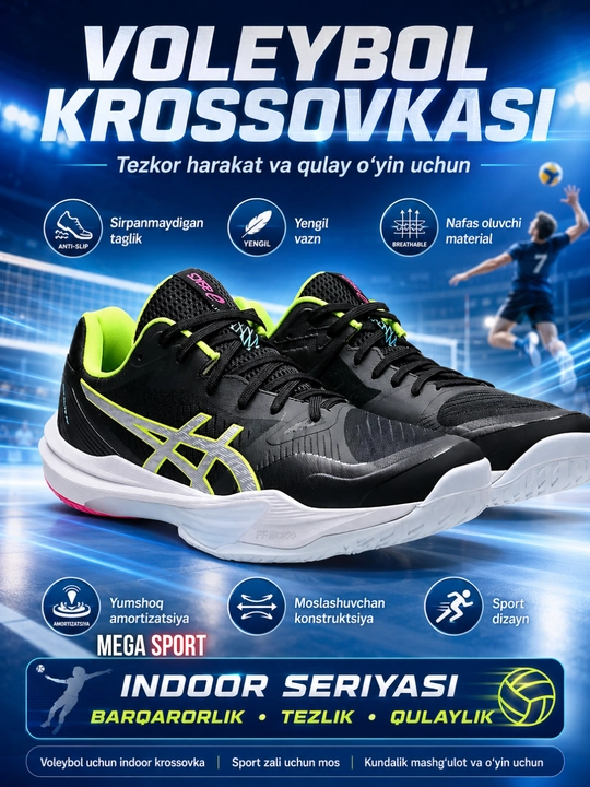 Voleybol uchun indoor krossovka, sirpanmaydigan, yengil va amortizatsiyali - 