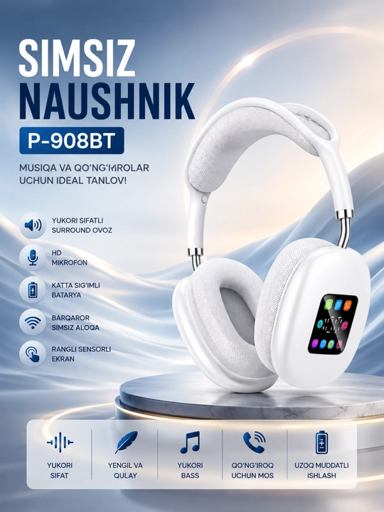 P-908BT simsiz Bluetooth sensorli ekran va mikrofonli quloqchinlar - 